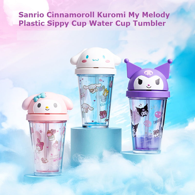 Anime Sanrioed Kawaii My Melody Kuromi Cinnamoroll Transparent Plastic Cup  Shaker Cup Student Water Cup Large
