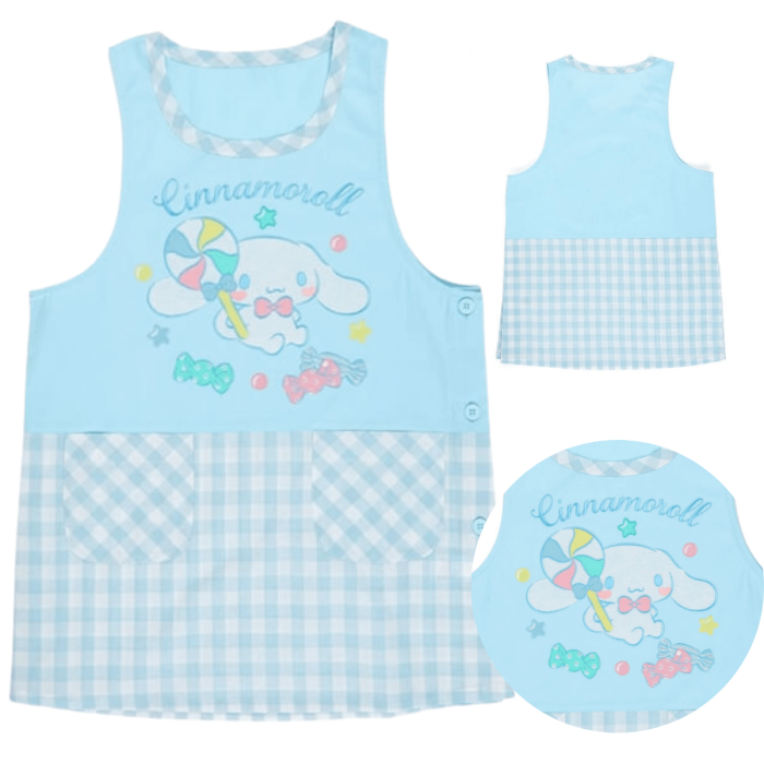 Sanrio Japan Cinnamoroll Women Apron Tunic Type 2 Pockets for Cooking Kitchen Craft Gardening Blue Check Gift