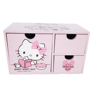 Hello Kitty Wooden Three-Grid Single Drawer Storage Cabinet Chest Drawer Desktop Storage Organizer Study Pink