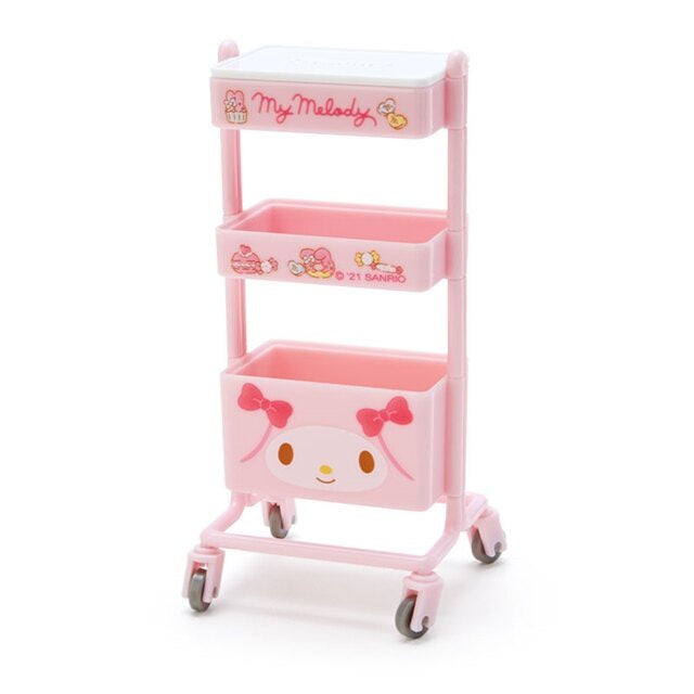 Japan Sanrio My Melody Table Mini Roller Shelf Storage Rack Cart Dining Cart Miniature Deco