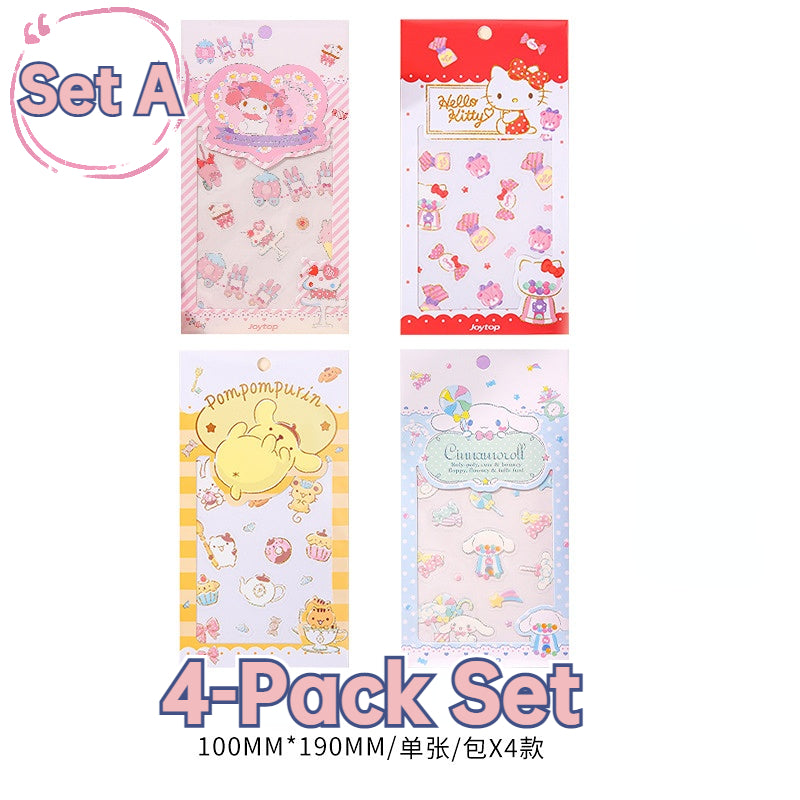 Sanrio PVC Journal Stickers 4-Pack Set Hello Kitty / My Melody / Cinnamoroll / Pompom Purin Small Pattern DIY