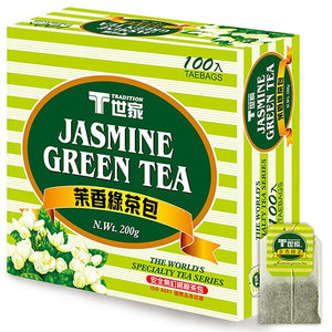 TRADITION Original Tea Bag Series 100 Tea Bags x 0.1 oz (2 g) Jasmine Tea T世家 經典茉香綠茶包 2g x 100包 200g / 盒