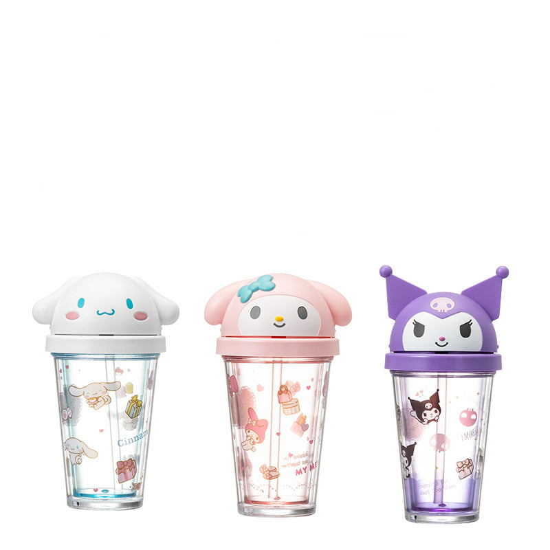 Sanrio Hello Kitty Drinkware Kuromi My Melody Cinnamoroll Glass Water Straw  Cup Home Baby Milk Cup Lid Kids Creative - AliExpress
