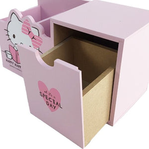 Hello Kitty Wooden Two-Grid Single Drawer Storage Cabinet Chest of Drawer Small Desktop Storage Study Pink